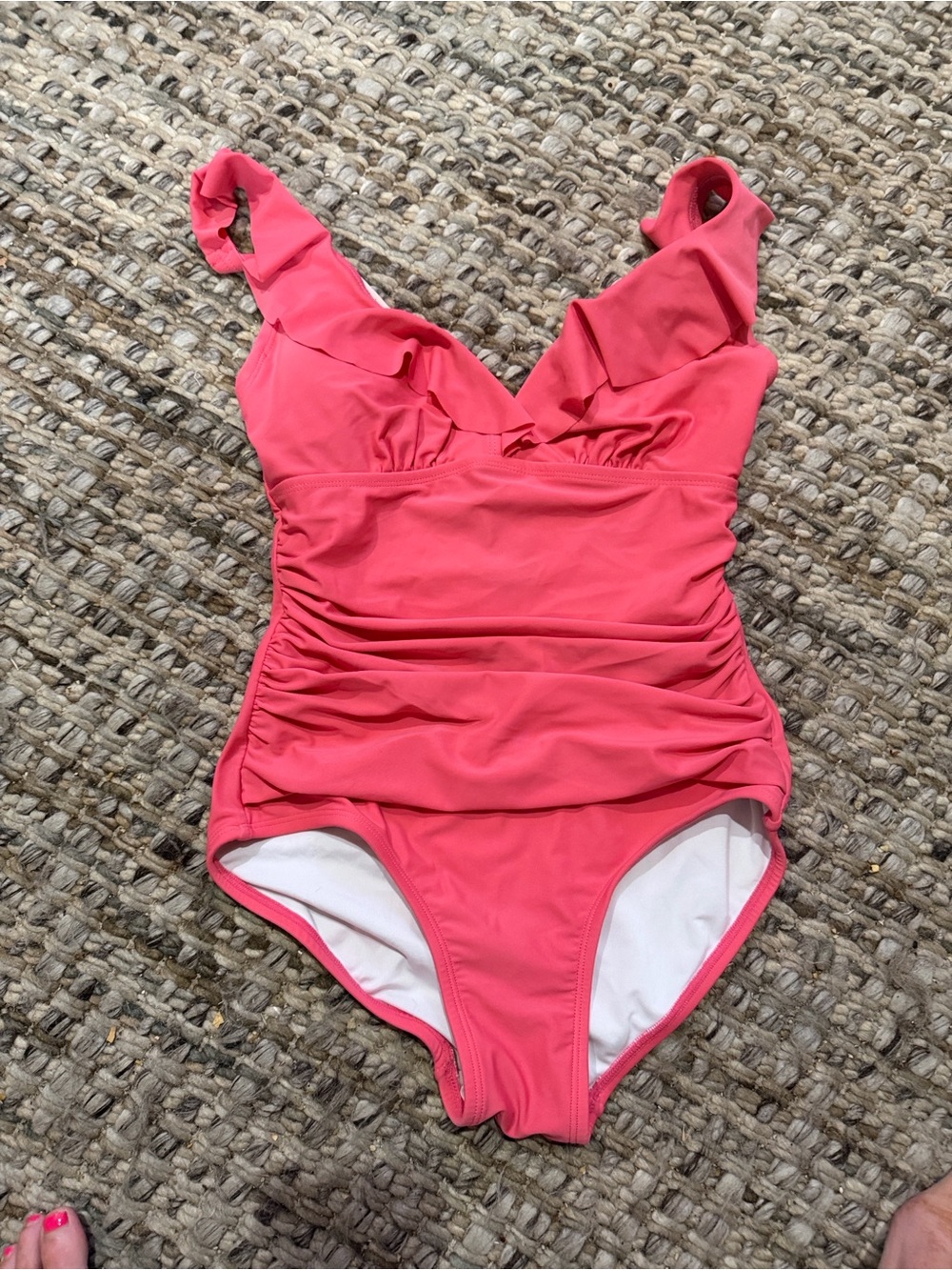 DKNY Coral-Red Ruffle One-Piece Swimsuit - Picture 3 of 4